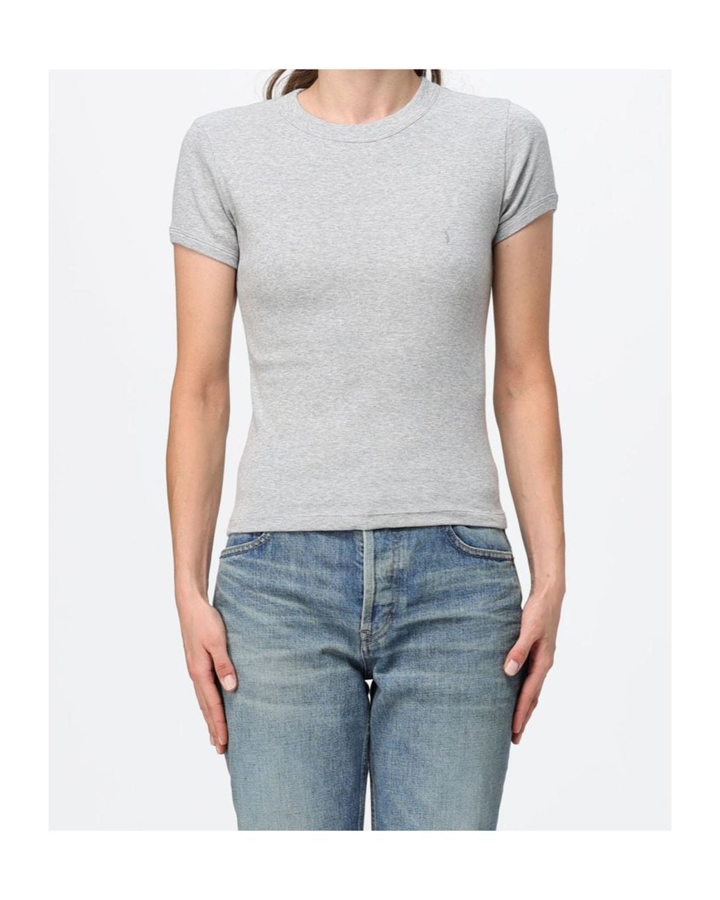 Saint Laurent Gray Cassandre Crewneck T-Shirt