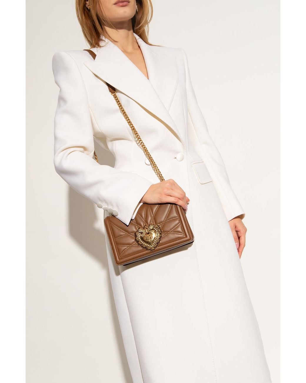 Dolce & Gabbana Brown Medium Devotion Leather Shoulder Bag