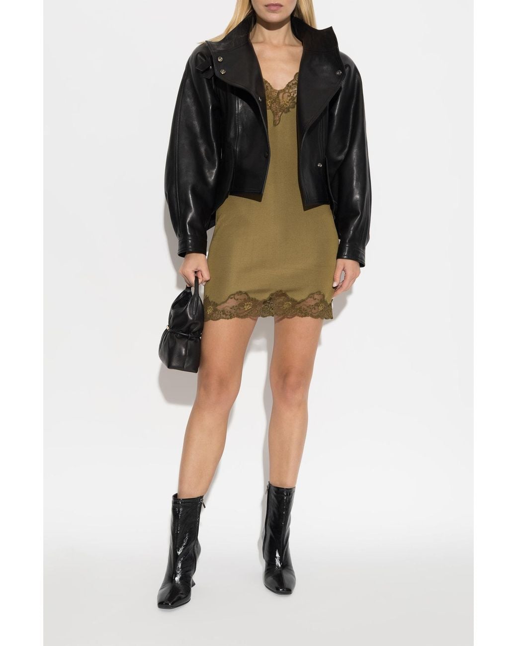 Balmain Green V-Neck Lace Trim Mini Dress