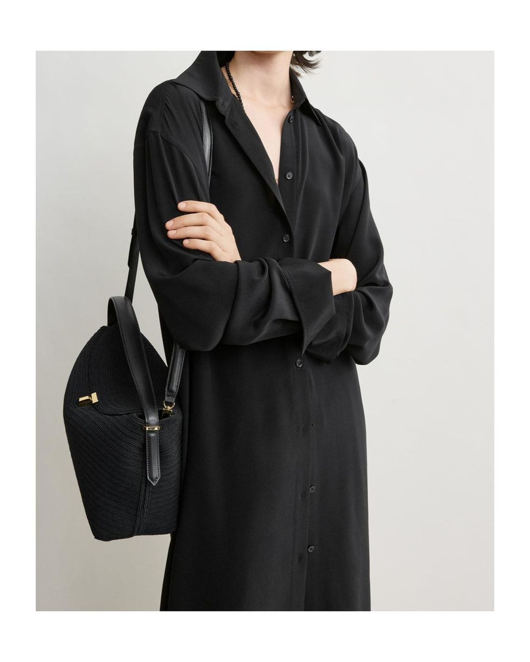 Totême  Black Silk Shirt Midi Dress