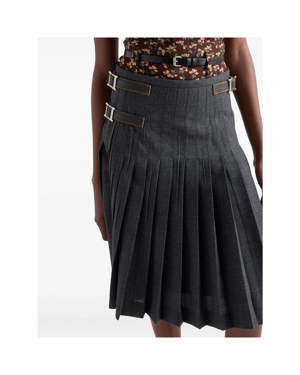 Prada Gray Pleated Midi Skirt