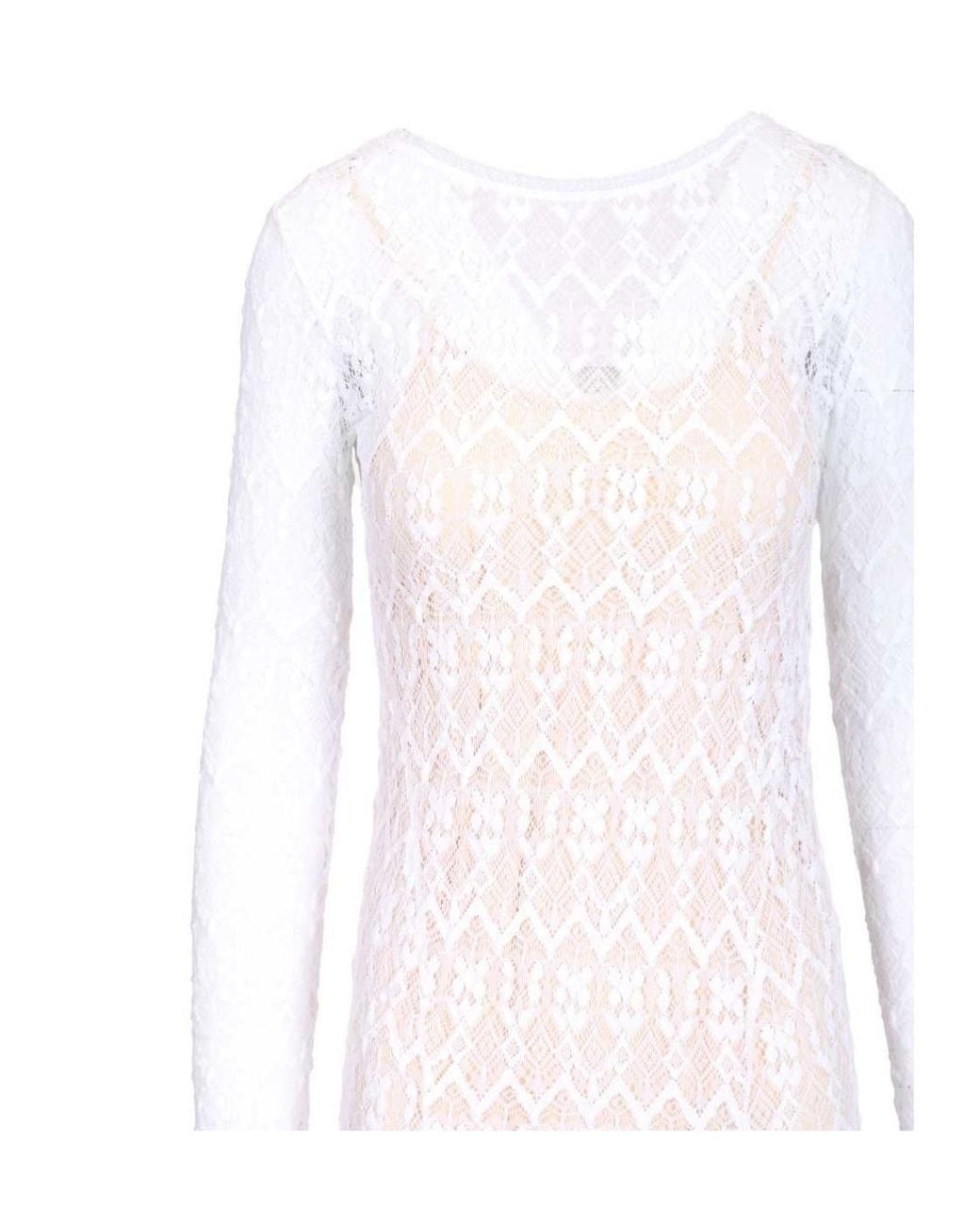 Forte_forte White Stretch Lace Long Sleeve Dress