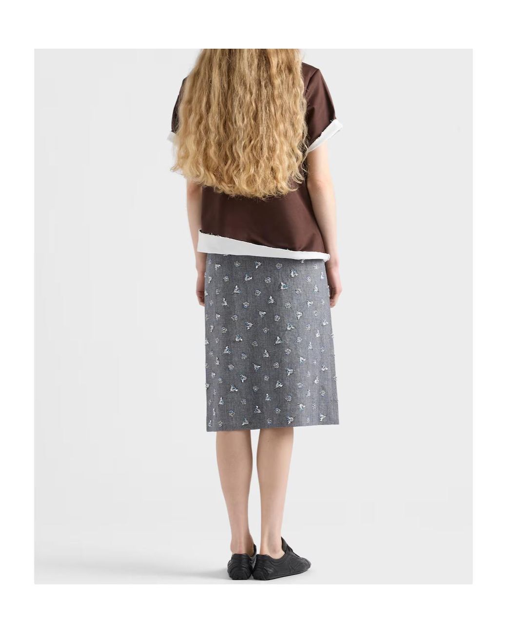 Prada Gray Embellished Pinstripe Wool Midi-Skirt