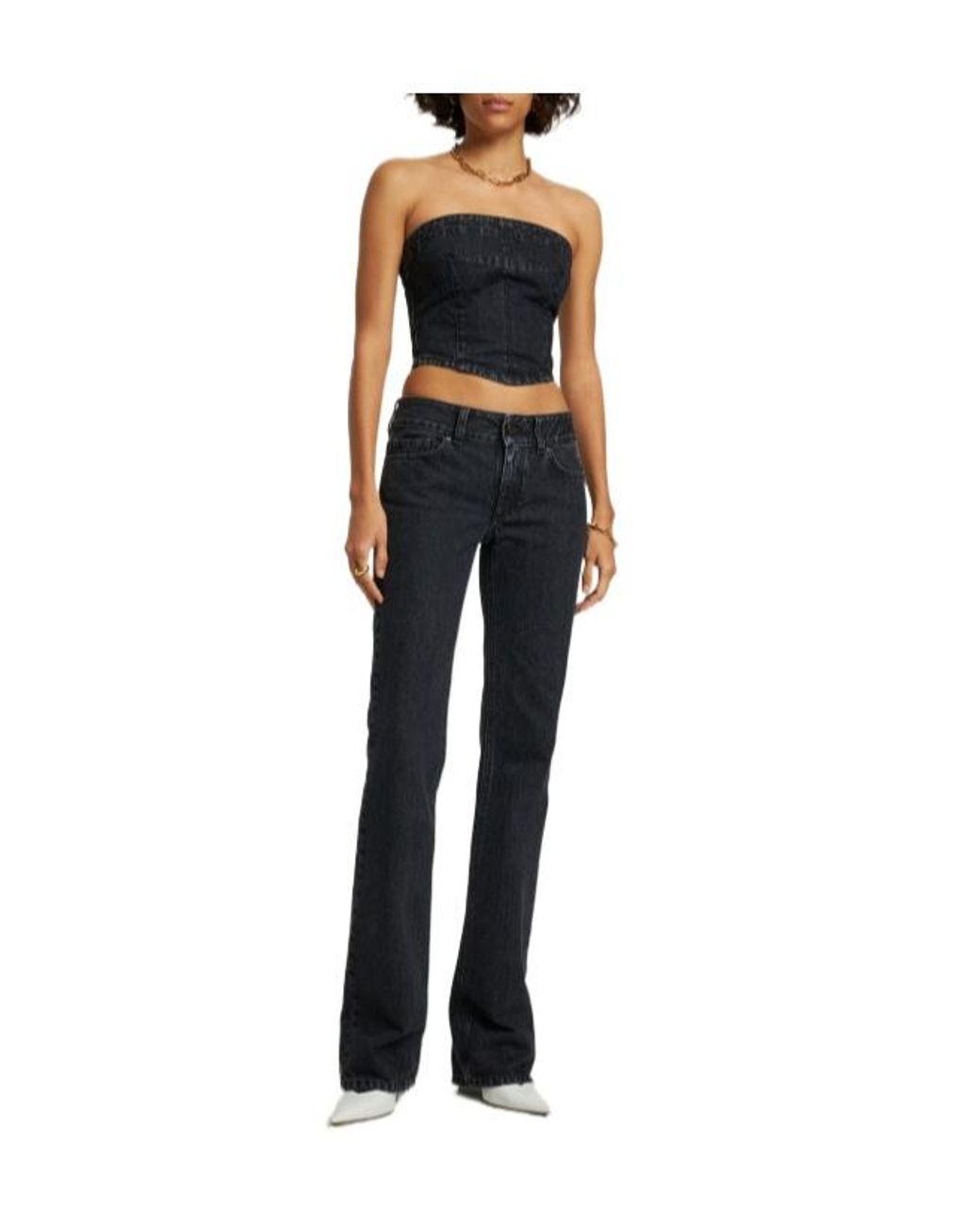 Stella McCartney Black Washed Denim Cropped Bustier Top