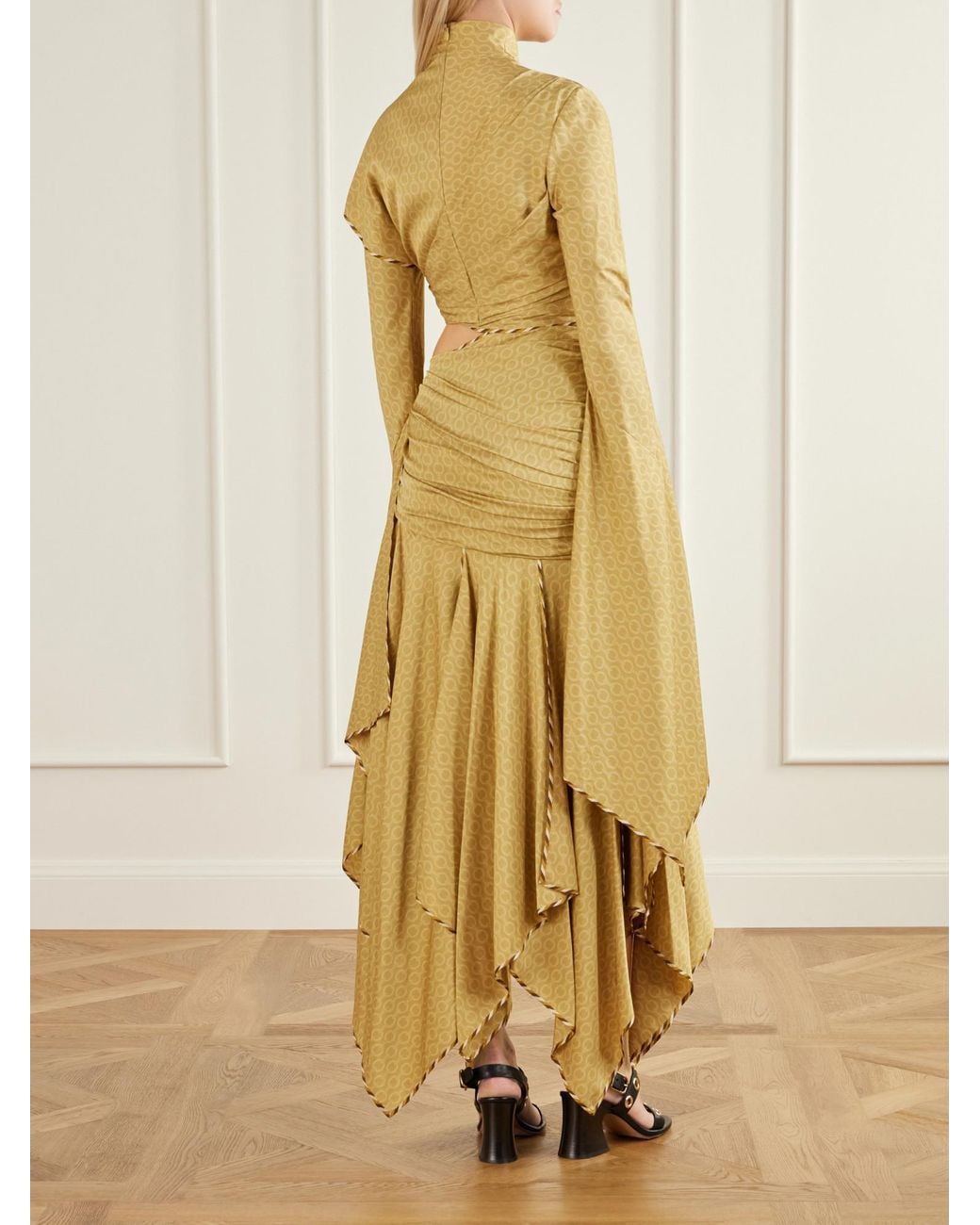 Zimmermann Metallic Knotted Draped Printed Silk-Blend Maxi Dress