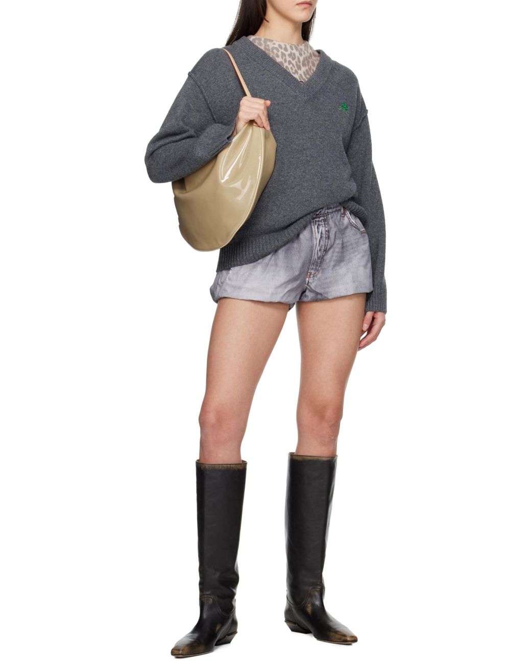 Ganni Gray V-Neck Jumper