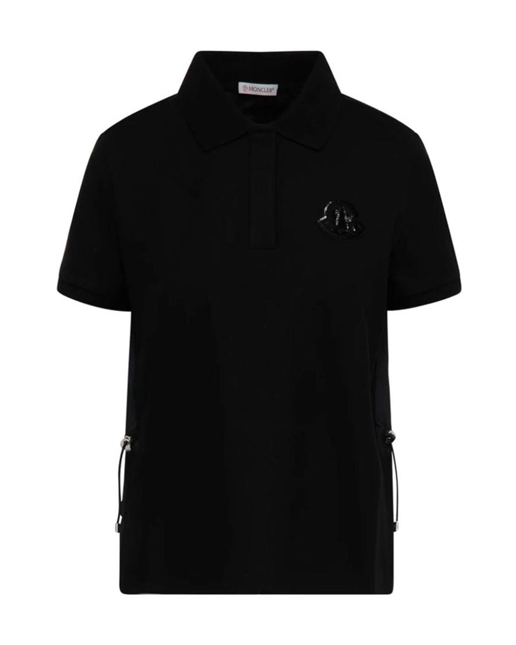 Moncler Black Logo-Patch Drawstring Polo Top