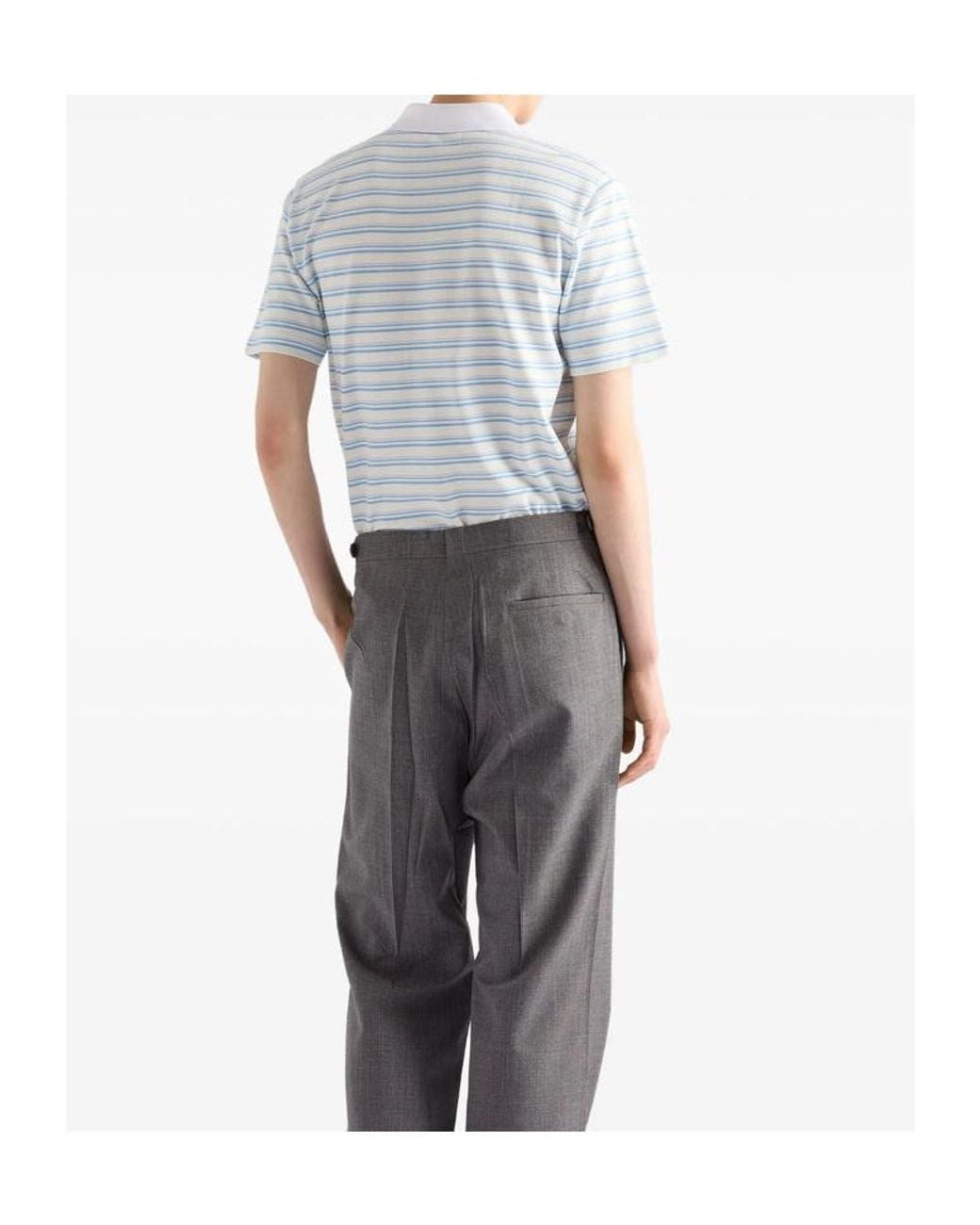 Prada White Short-Sleeved Striped Polo Shirt for men