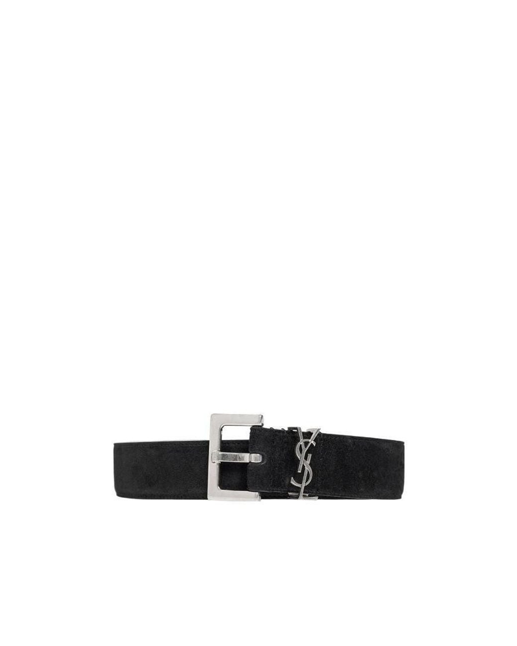 Saint Laurent White Logo Plaque Buckled Belt for men