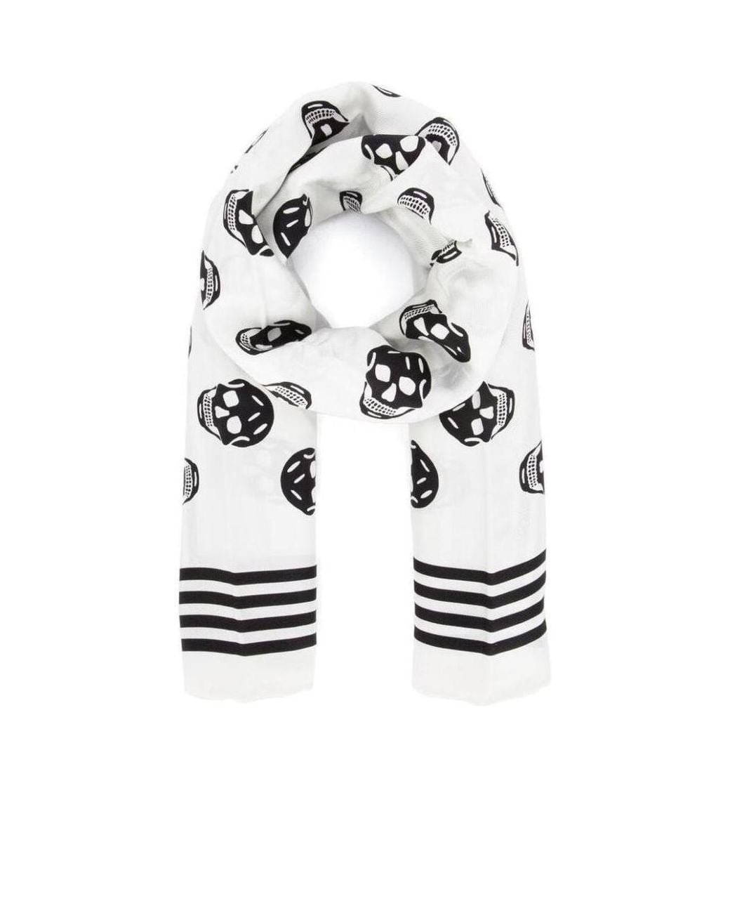 McQueen White Allover Skull Print Scarf