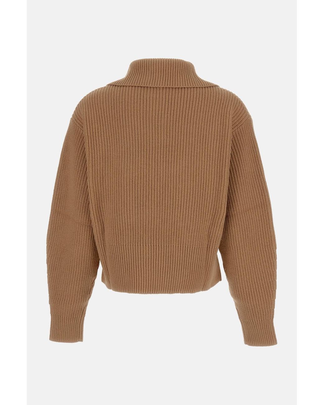 Max Mara Brown Half-Zip Ribbed Knitted Sweater