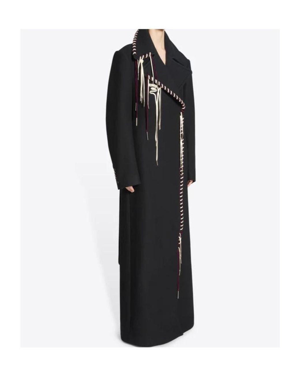 Dries Van Noten Black Whipstitch-Embellished Self-Tie Coat