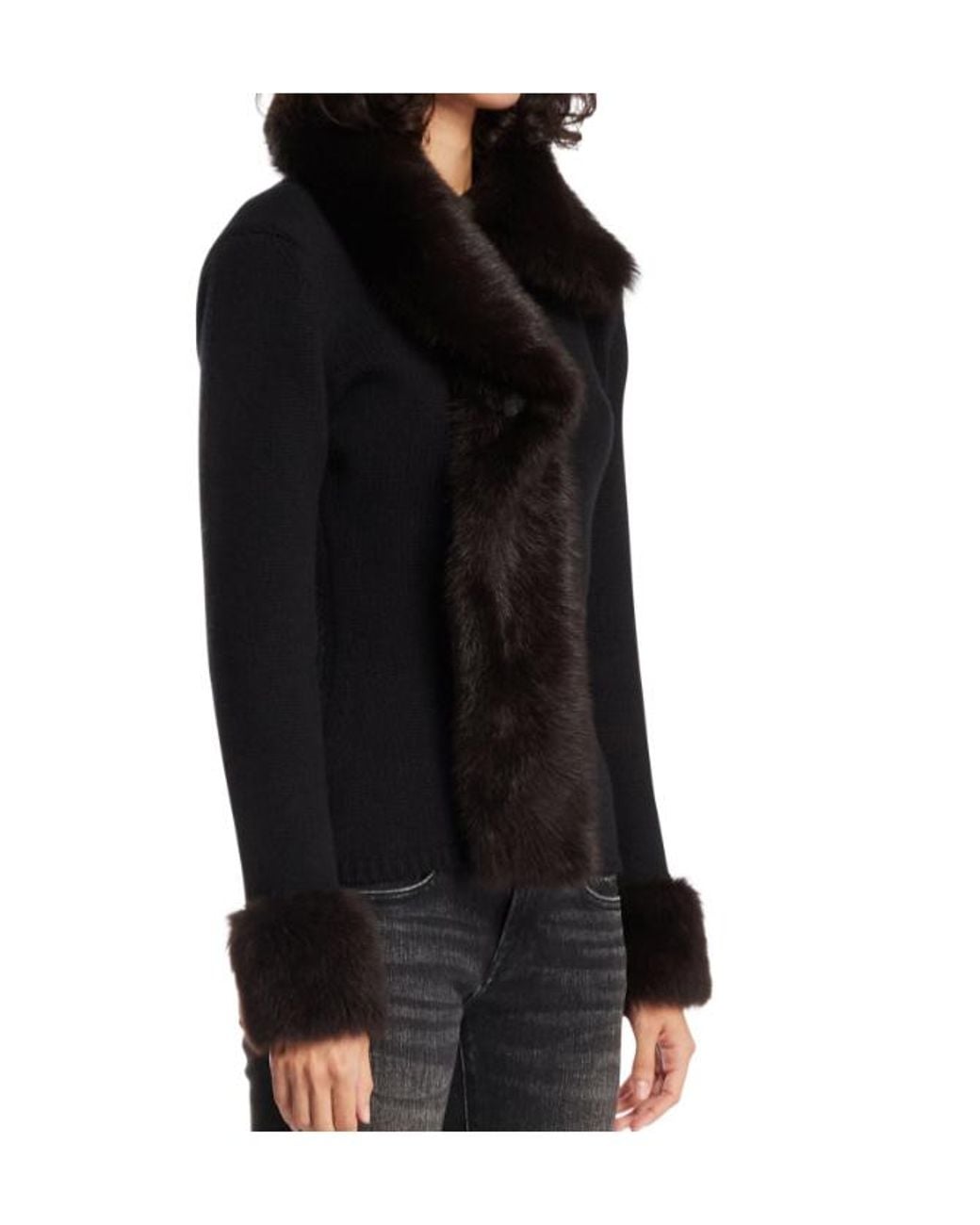Magda Butrym Black Faux Fur Trim Cardigan