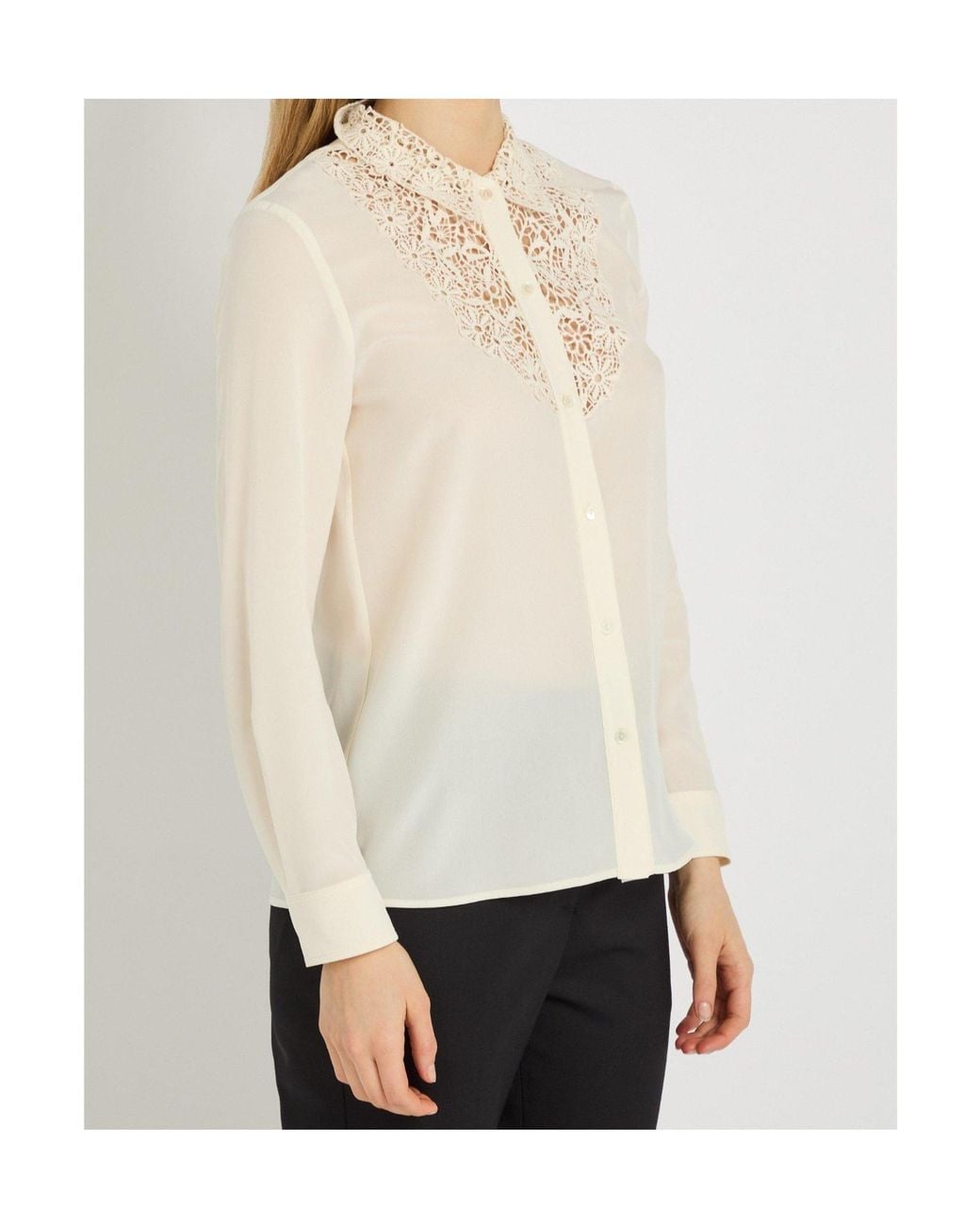 Nili Lotan White Zola Long-Sleeve Lace Shirt