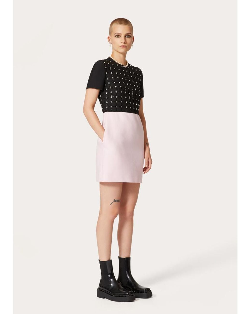 Valentino Black Embroidered Crepe Couture Short Dress