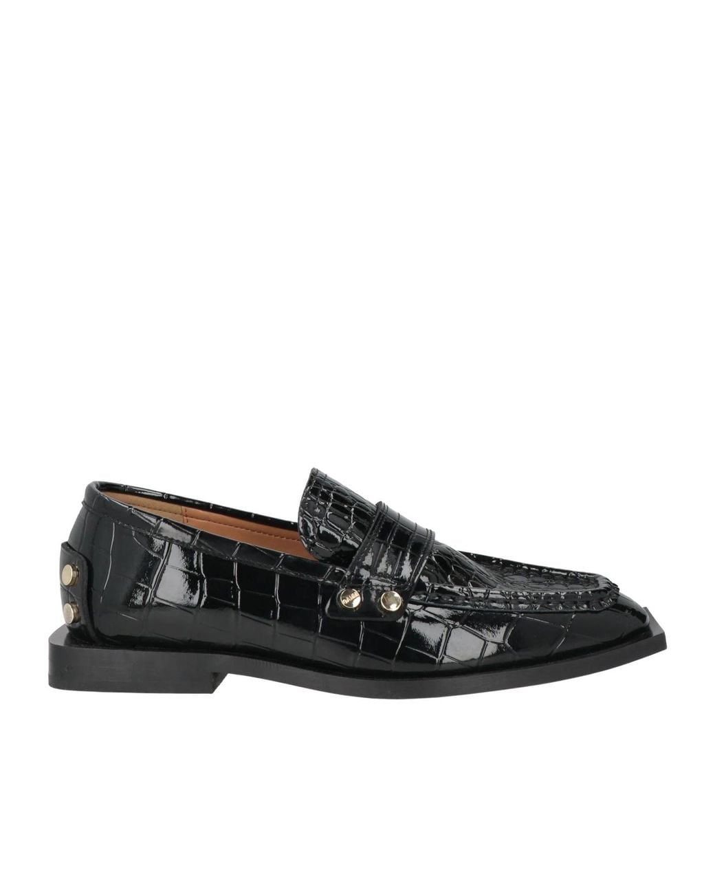 Ganni Black Crocodile-Print Loafers