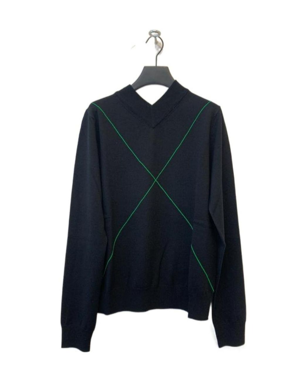 Bottega Veneta Black Contrast-Stitch V-Neck Knitted Jumper for men