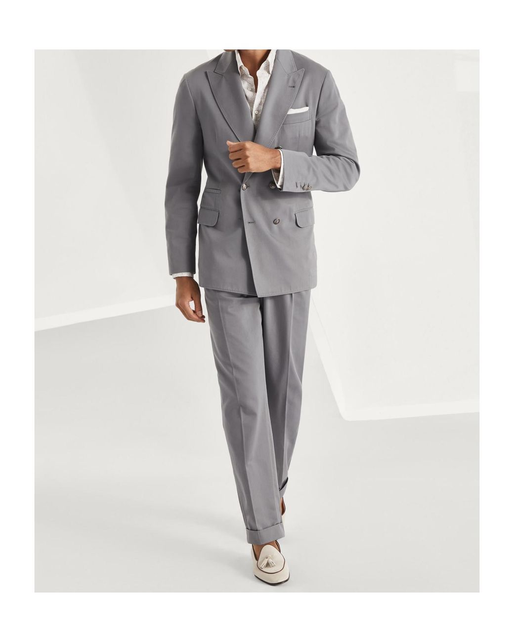Brunello Cucinelli Gray Gabardine Trousers for men