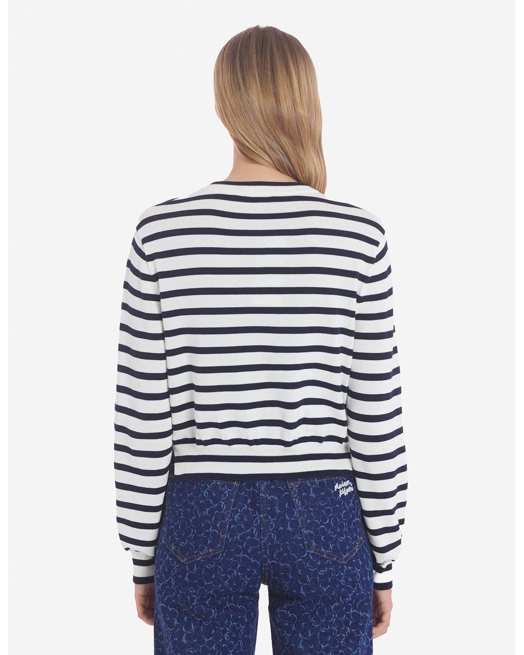 Maison Kitsuné White Round-Collar And Long-Sleeved Knitted Cardigan