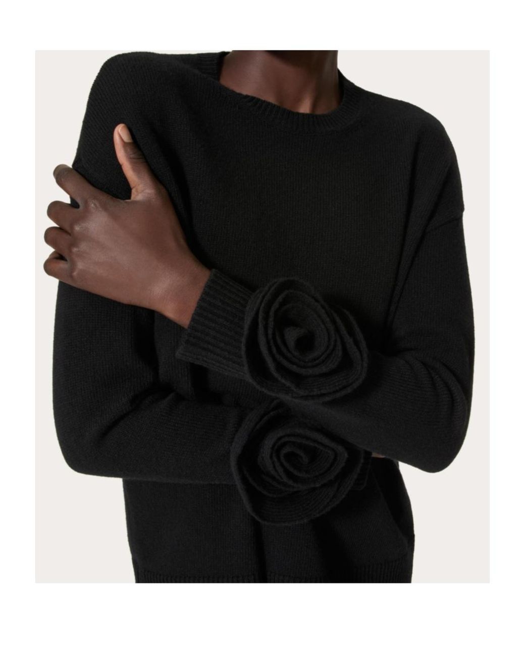 Valentino Black Rose Embellished Crewneck Jumper