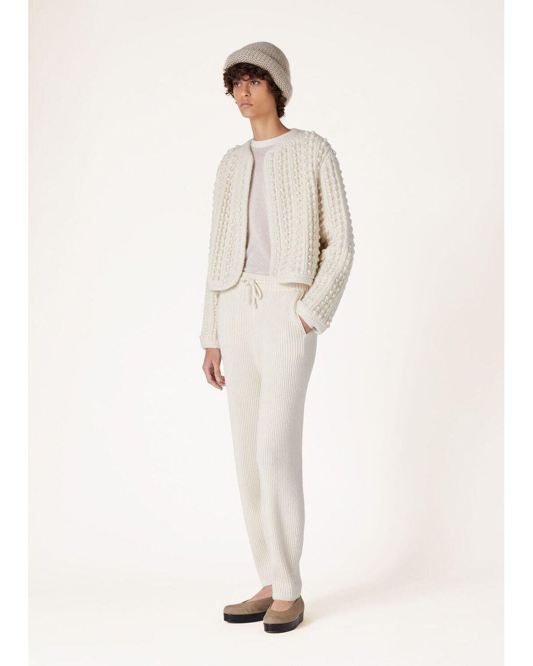 Loro Piana Natural Round Collar Long Sleeve Sweater