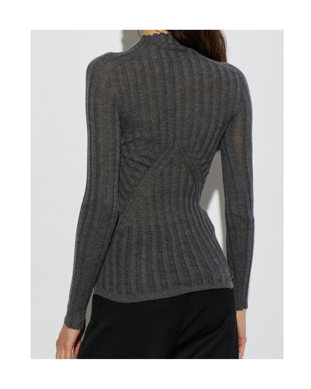 Jil Sander Black Sheer Ribbed Turtleneck Knitted Top