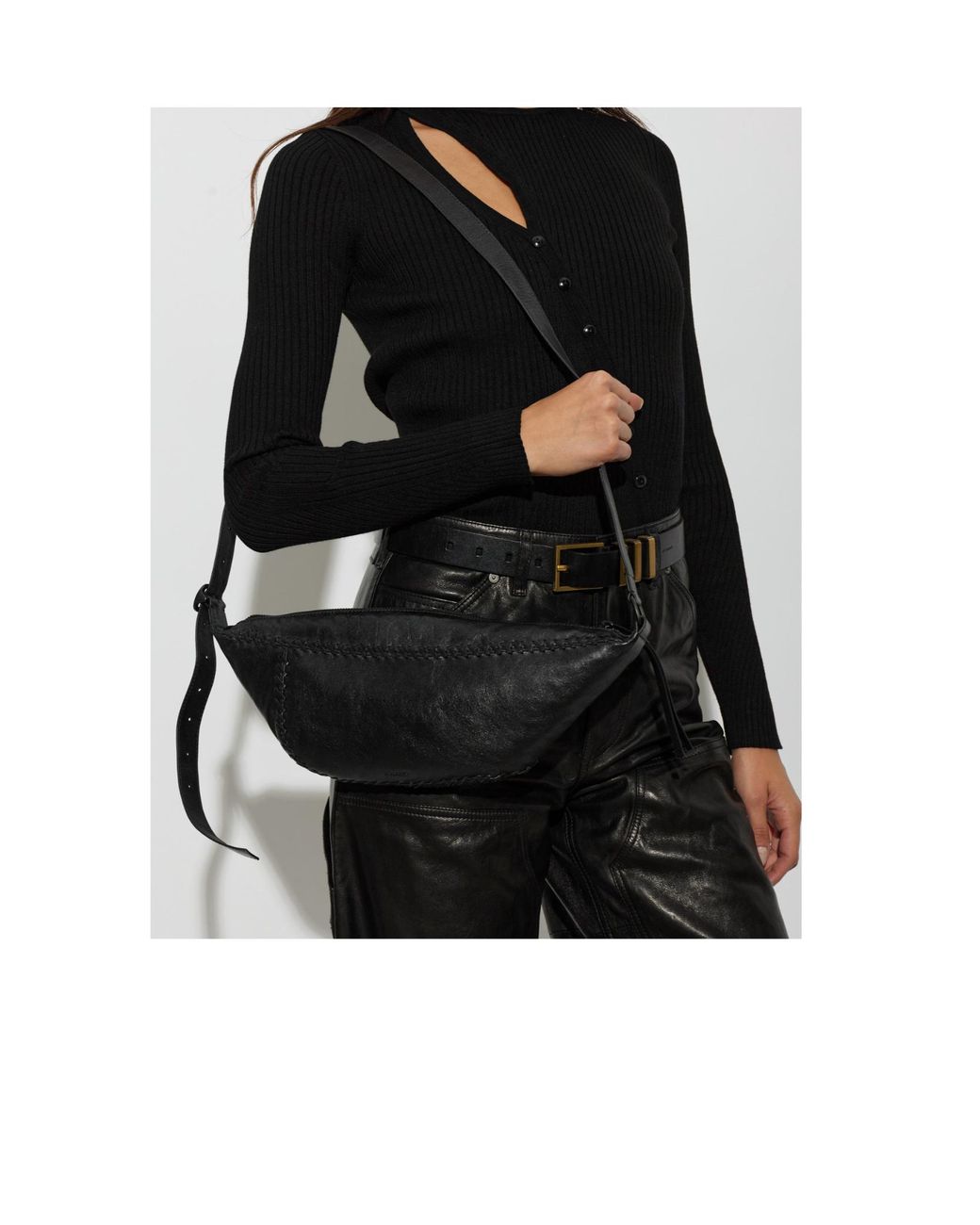 AllSaints Black Esme Whipstitch Shoulder Bag