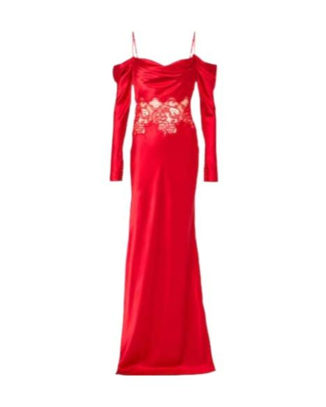 Rebecca Vallance Red Rubia Lace-Trimmed Silk Satin Gown