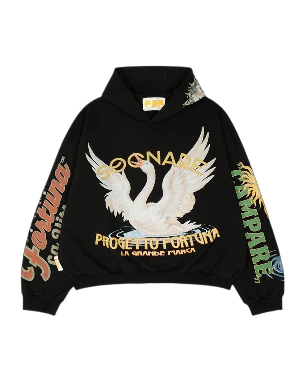 PDF CHANNEL Black Pdf Progetto Mirabella Printed Hoodie for men