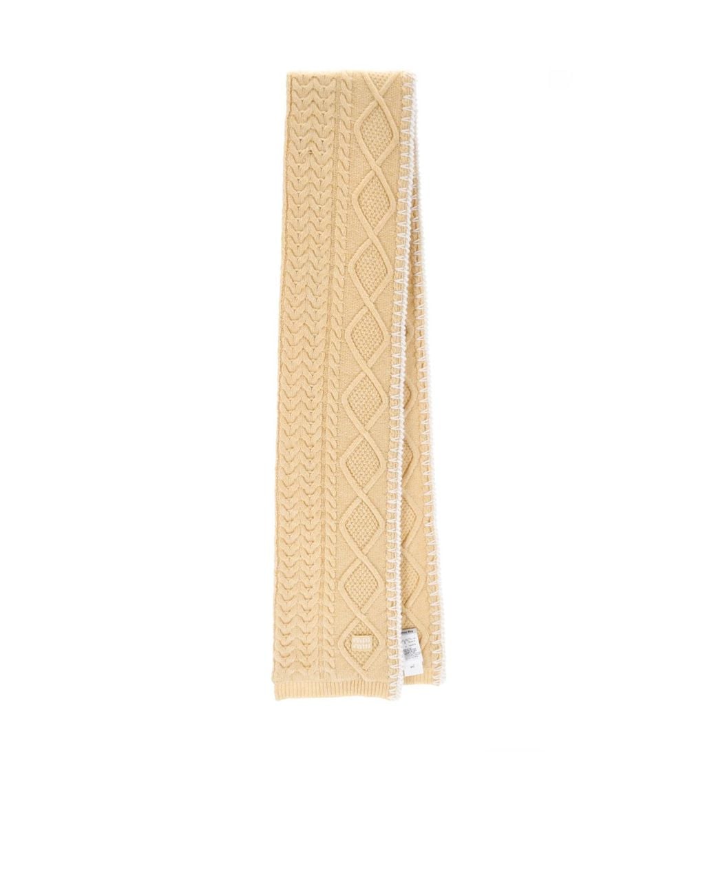 Miu Miu White Cable-Knit Embroidered Scarf