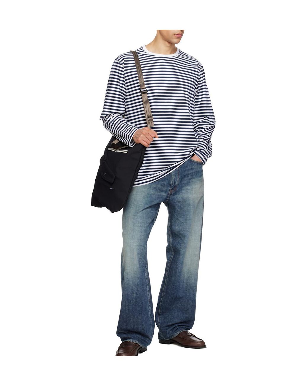 Nanamica Blue Striped Long-Sleeved T-Shirt for men