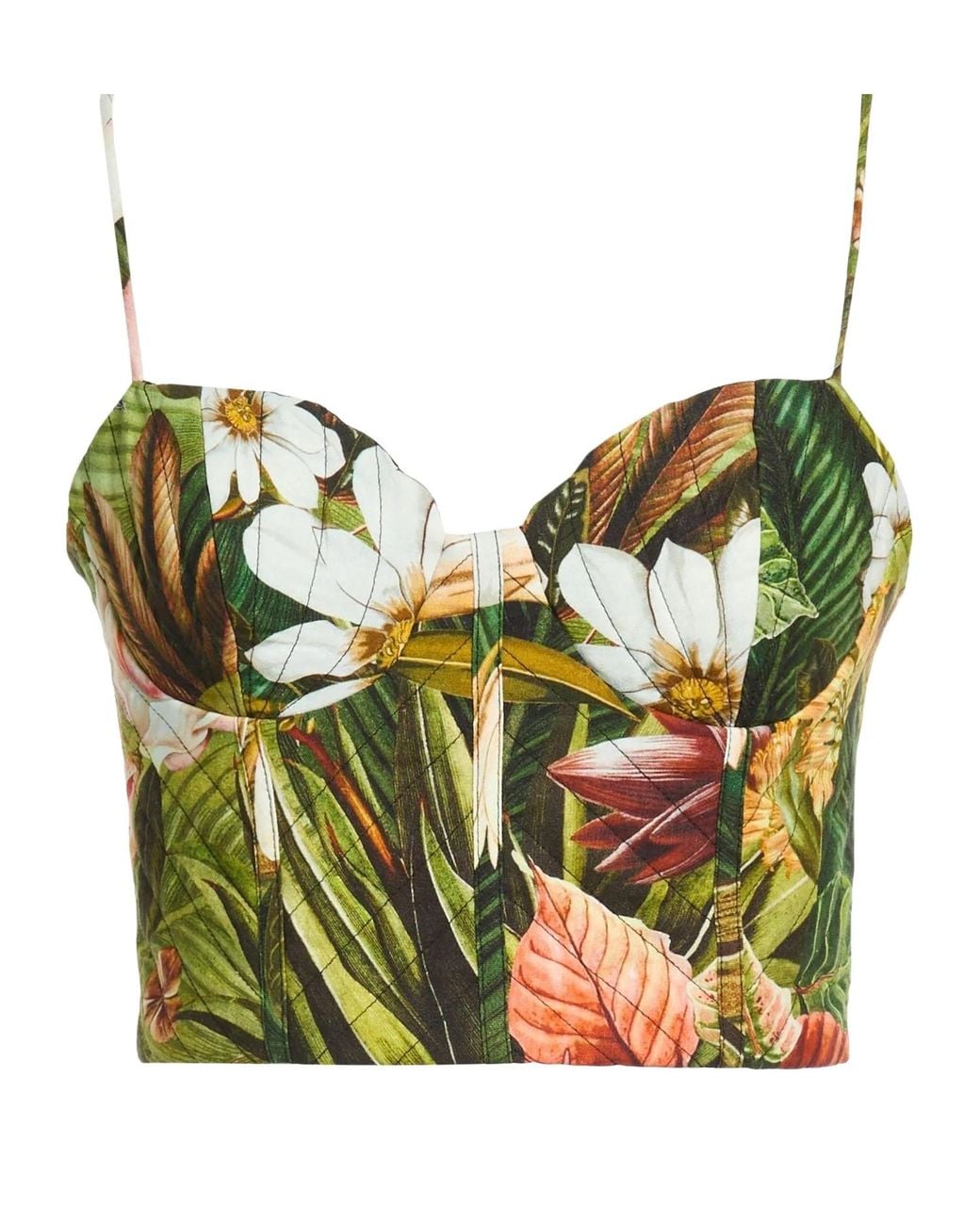 Farm Rio Green Floral Sleeveless Cropped Top