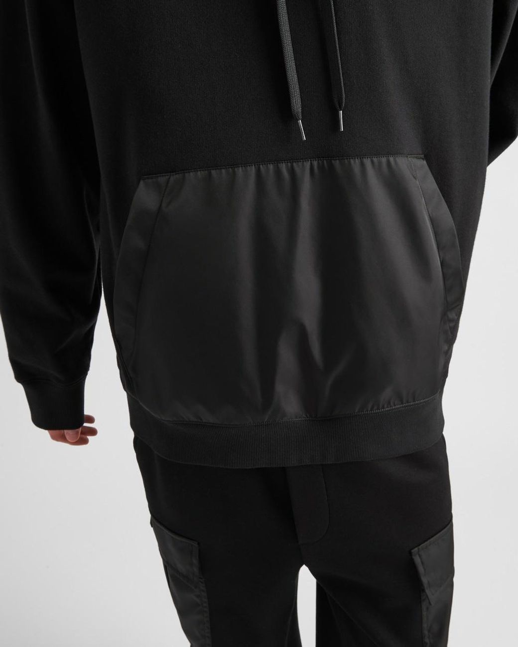 Prada Black Triangle-Logo Drawstring Hoodie for men