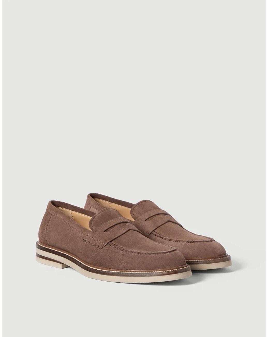 Brunello Cucinelli Brown Suede Penny Loafers for men