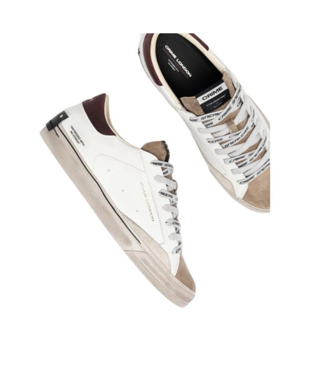 Crime London White Suede Trim Low-Top Sneakers for men