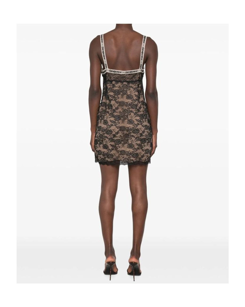 Saint Laurent Brown Lace Slip Dress