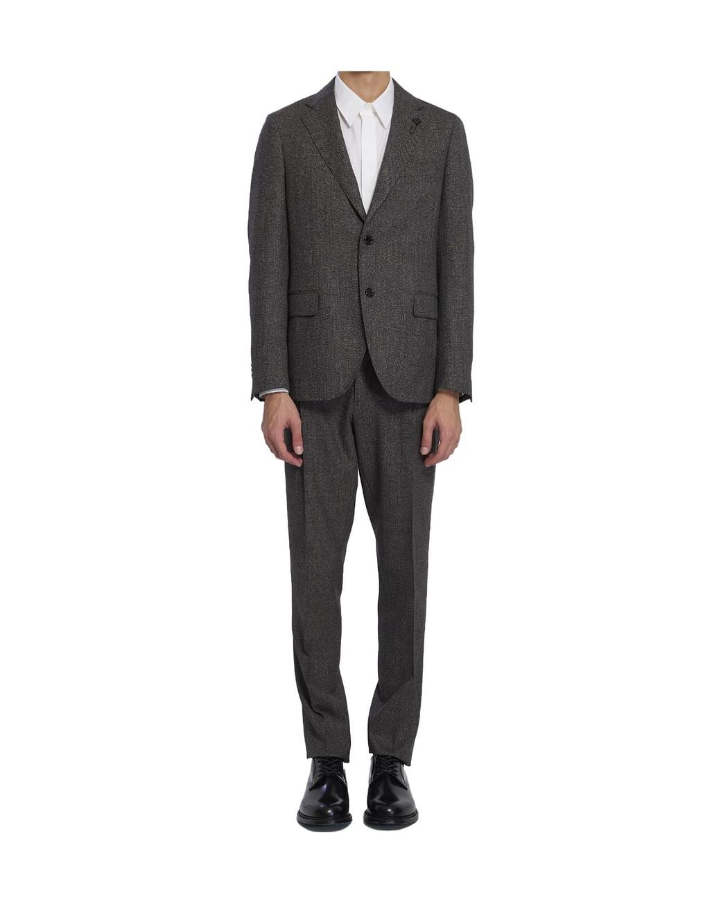 Lardini Black Single-Breasted V-Neck Suit for men