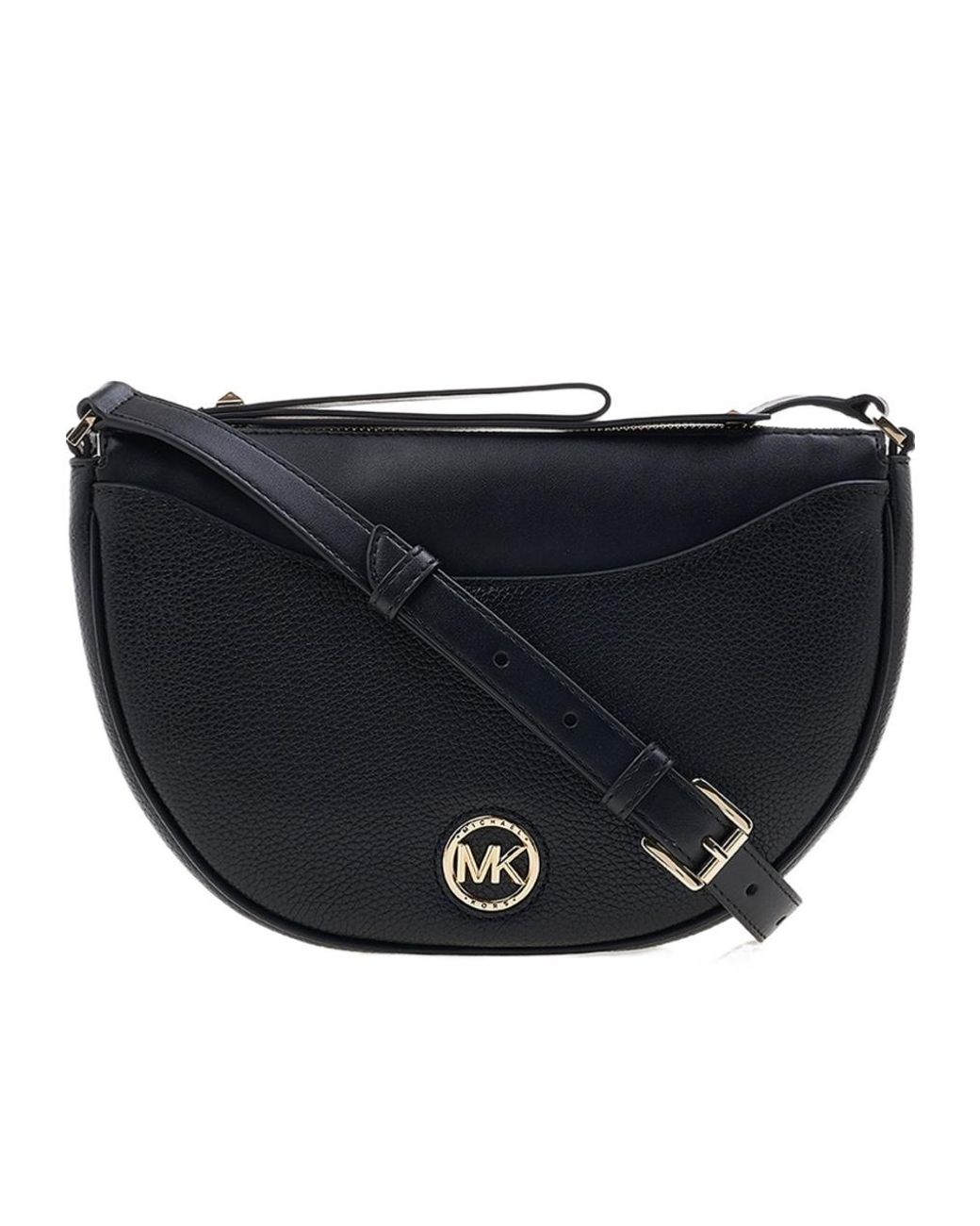 Michael Kors Black Leather Logo-Plaque Saddle Bag