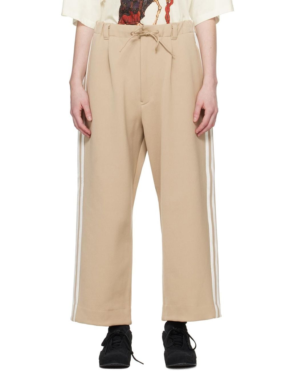 Y-3 Natural Signature 3-Stripes Logo Drawstring Track Pants for men