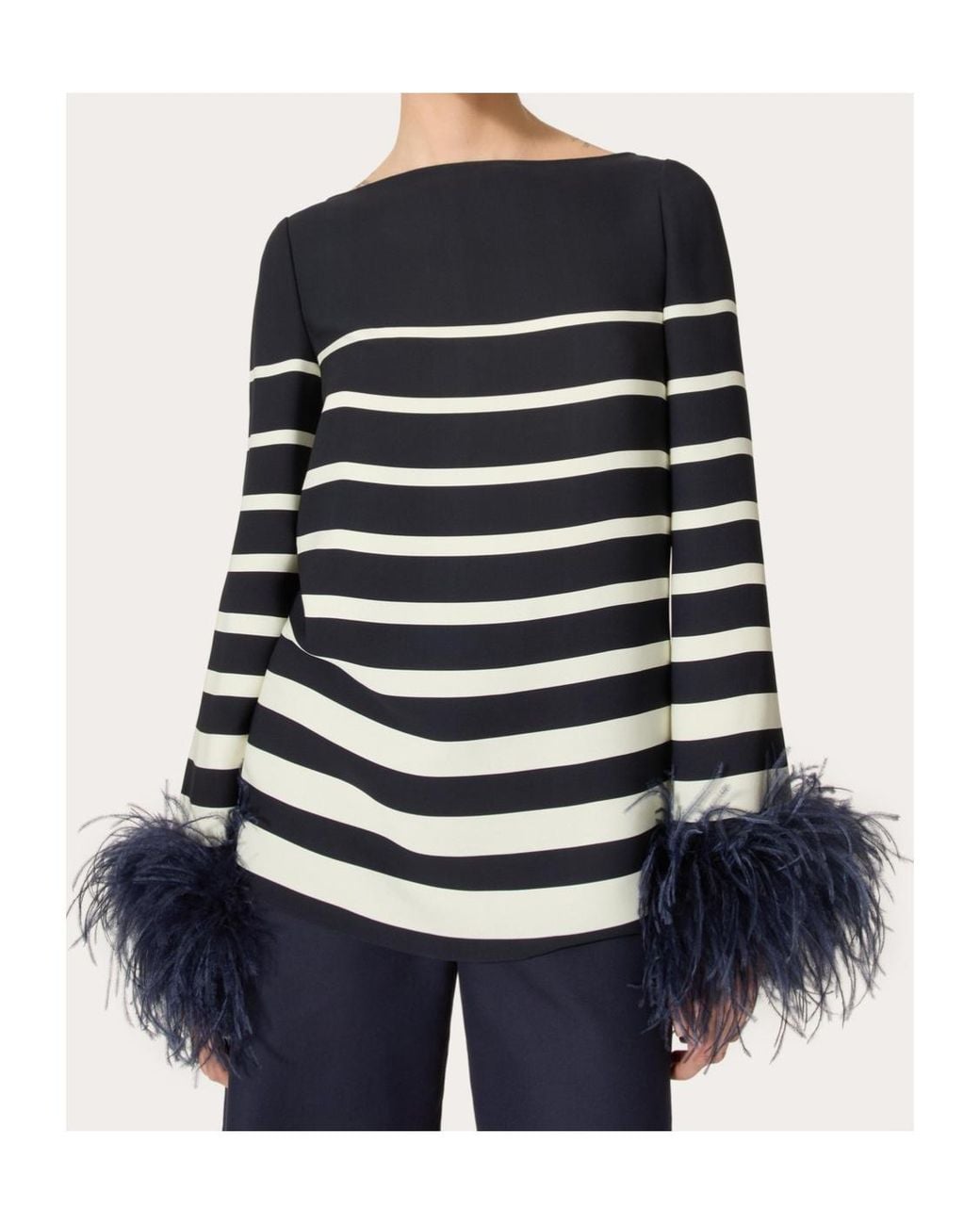 Valentino Black Striped Feather Detailed Top