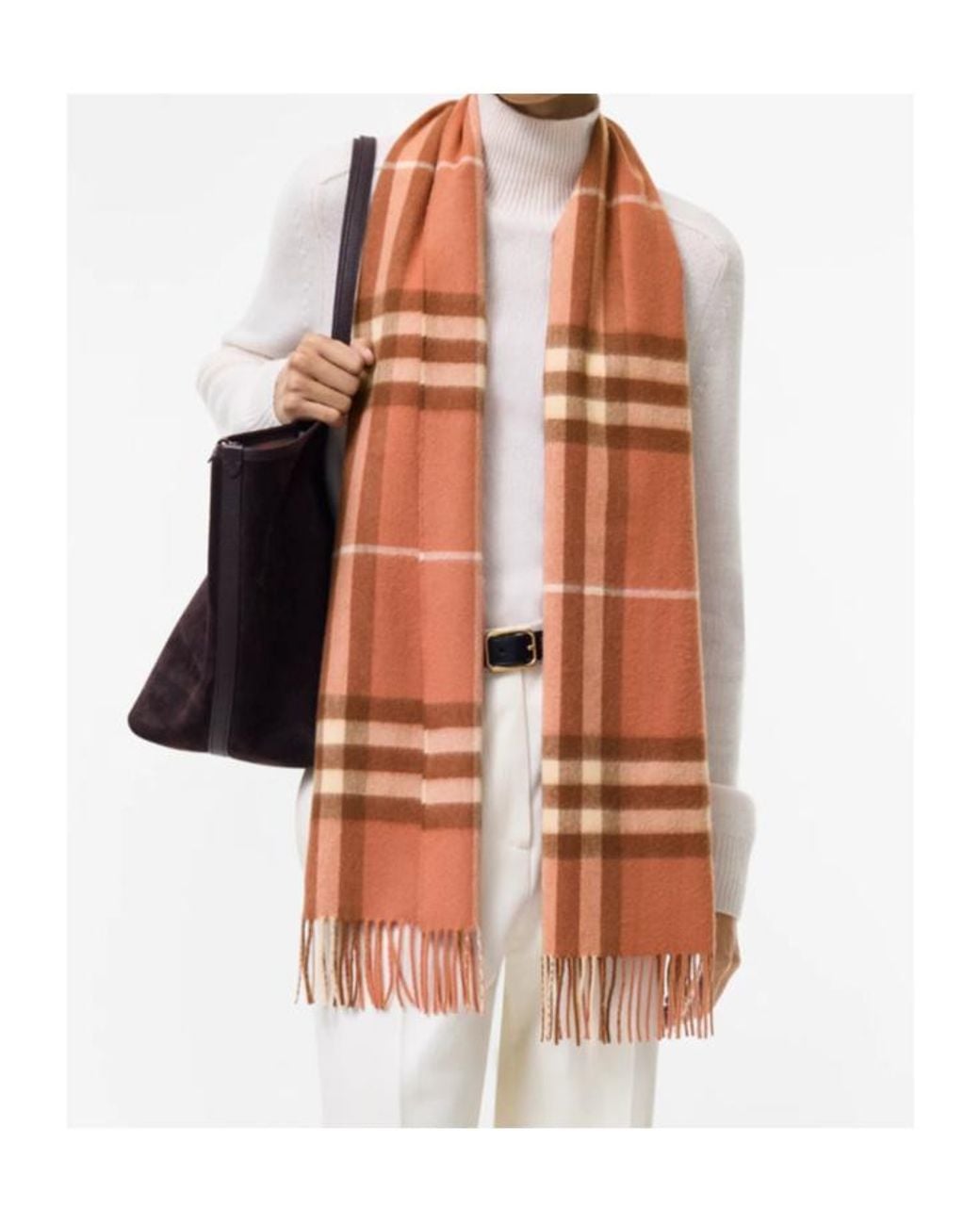 Burberry Orange Giant Check Fringed Scarf