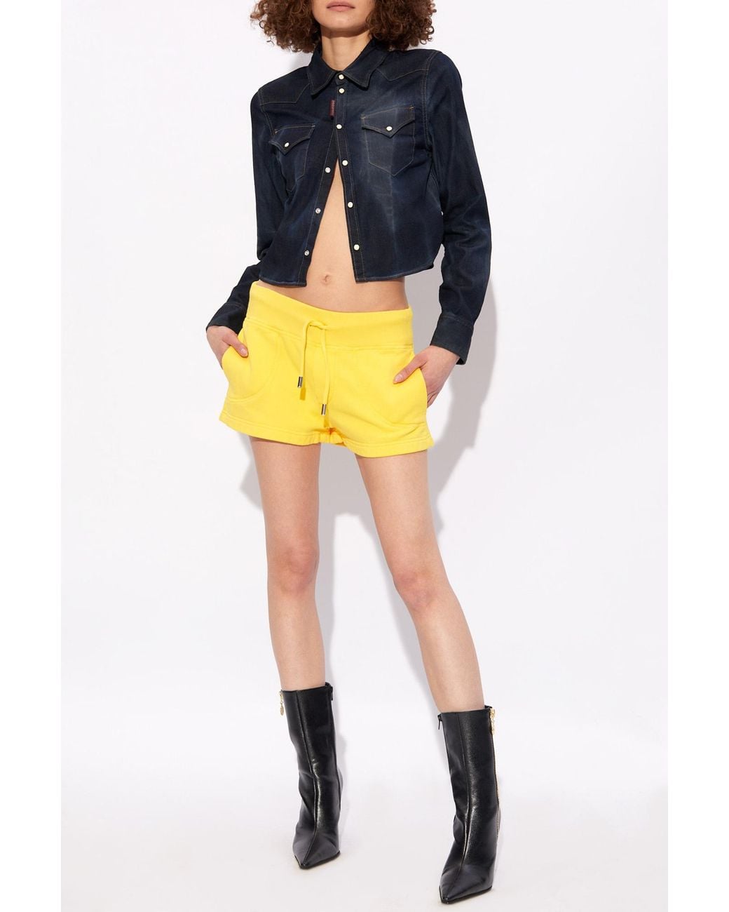 DSquared² Yellow Logo Patch Drawstring Shorts