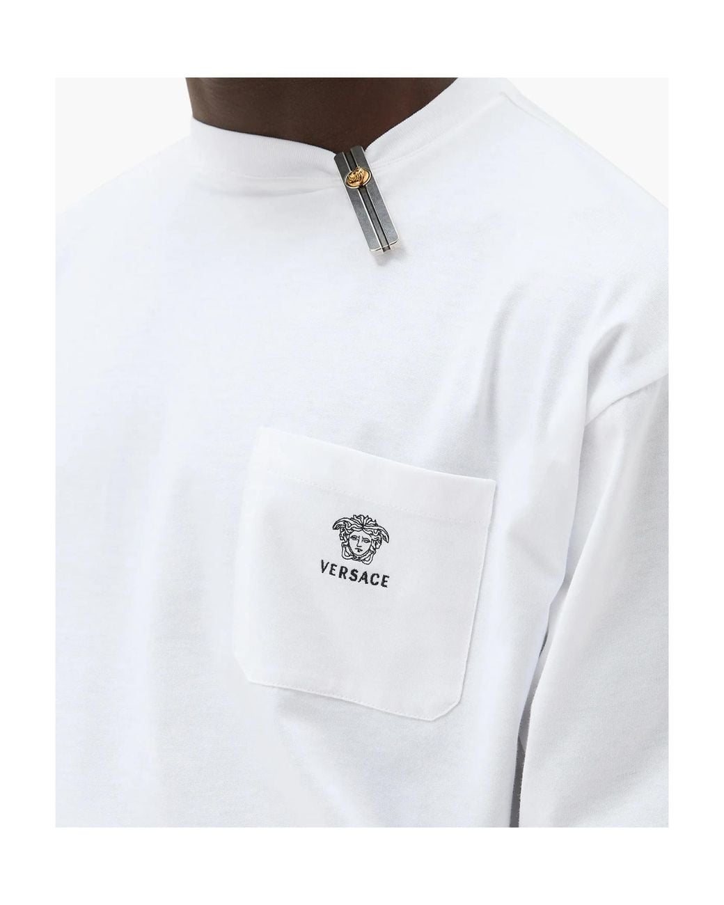 Versace White Logo Pocket Long Sleeve T-Shirt for men