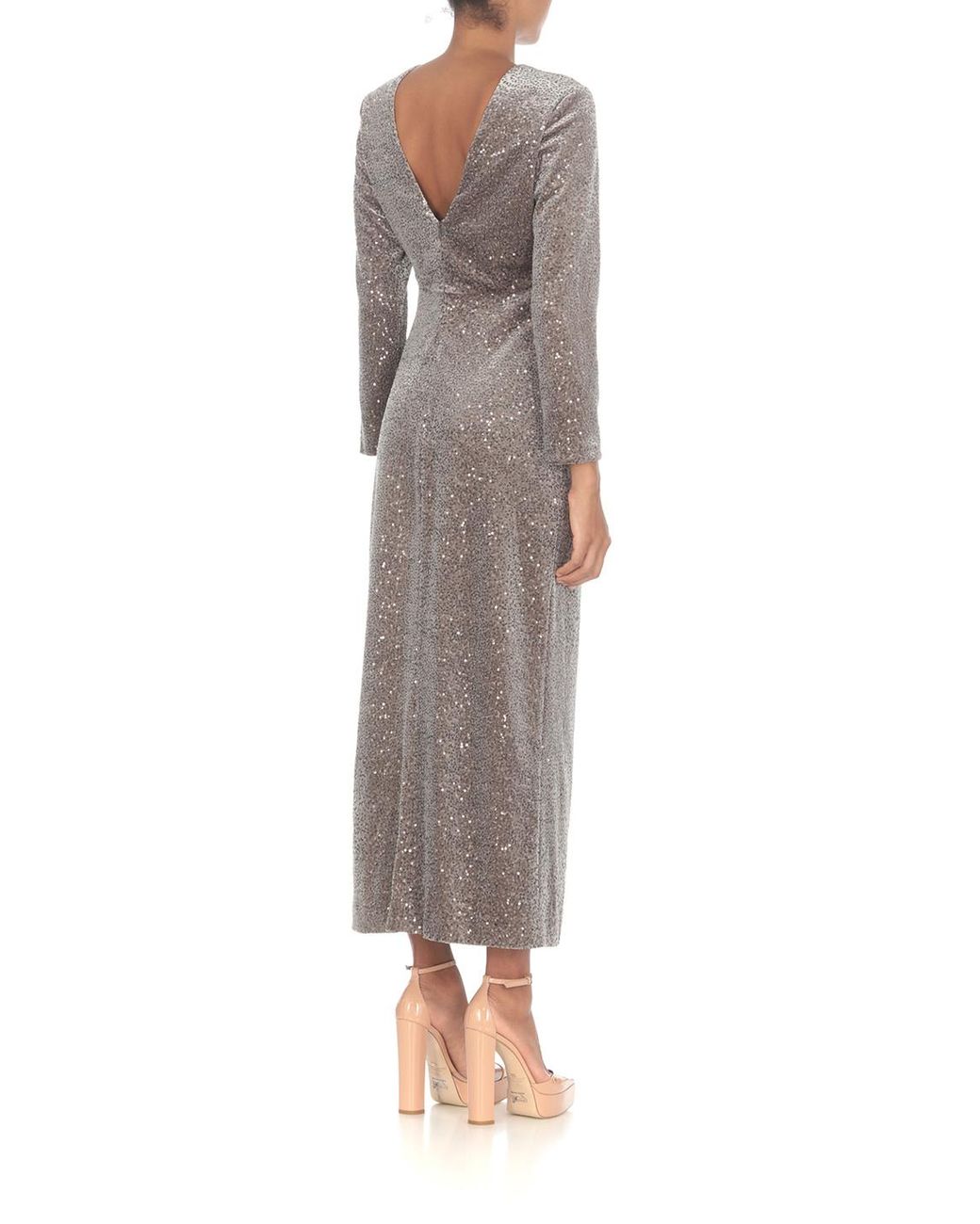 Peserico Gray Sequined Long Sleeved Midi Dress