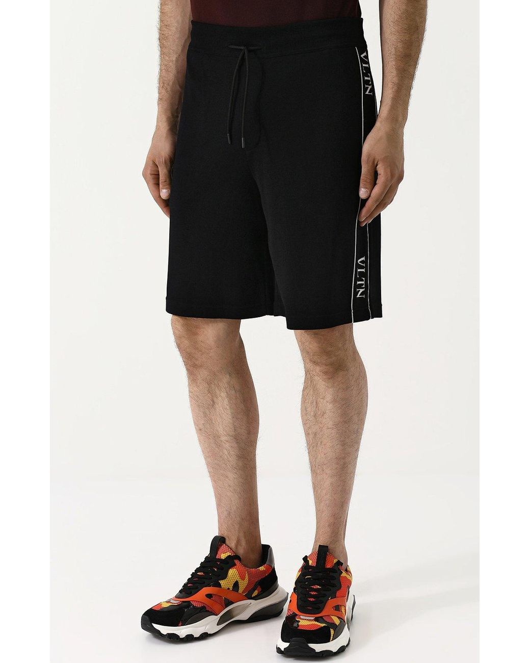 Valentino Black Vltn Side Striped Sports Shorts for men