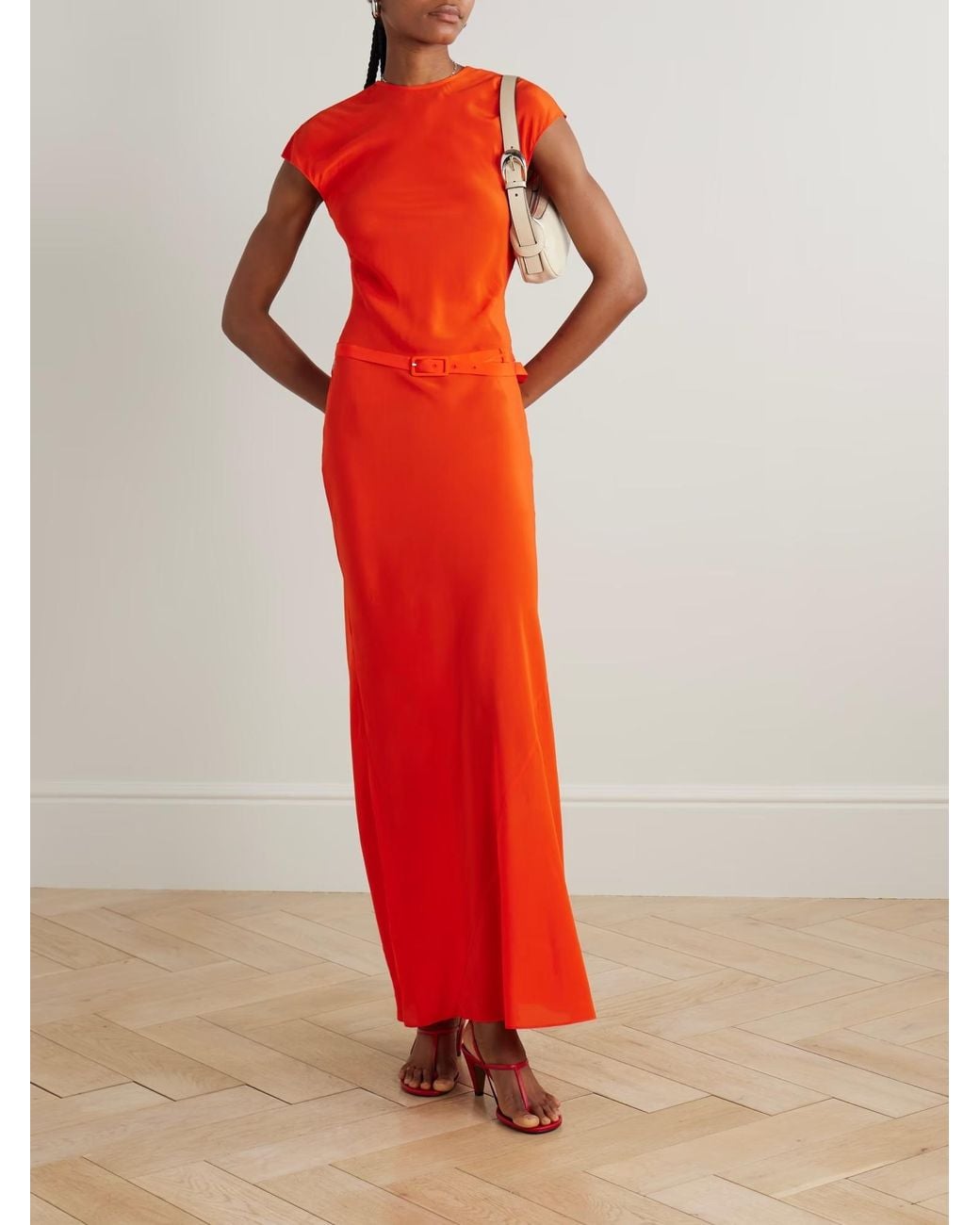 Sir Red Fresca Belted Silk Crepe De Chine Maxi Dress