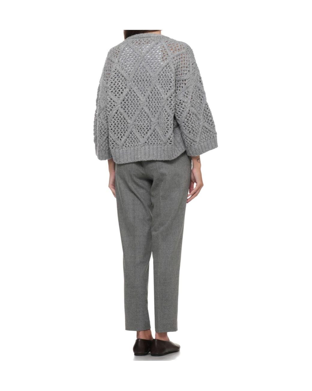 Peserico Gray Open-Knit V-Neck Cardigan