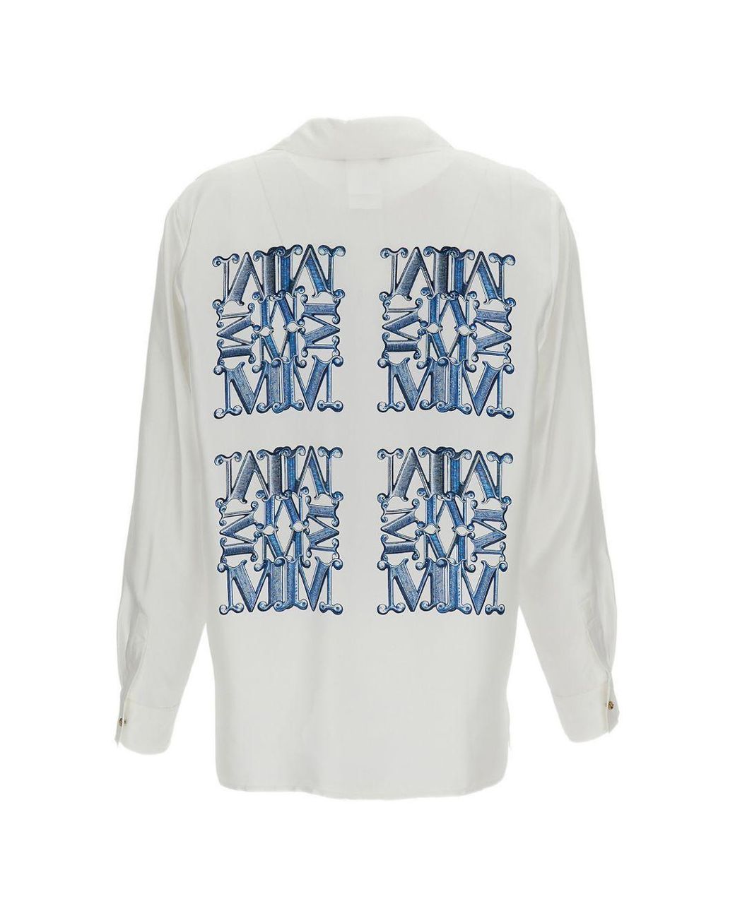Max Mara Blue Filtro Logo Printed Button-Up Shirt
