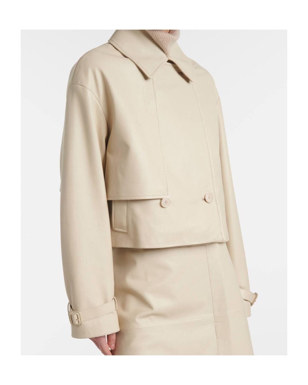 Joseph Natural Long-Sleeved Cropped Leather Jacket
