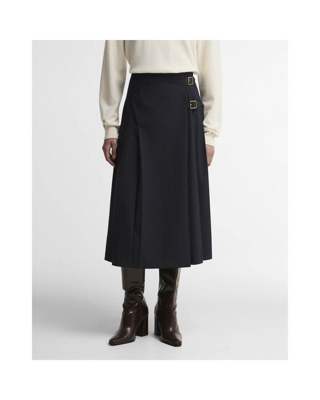 Barbour Blue Pleated Midi Skirt
